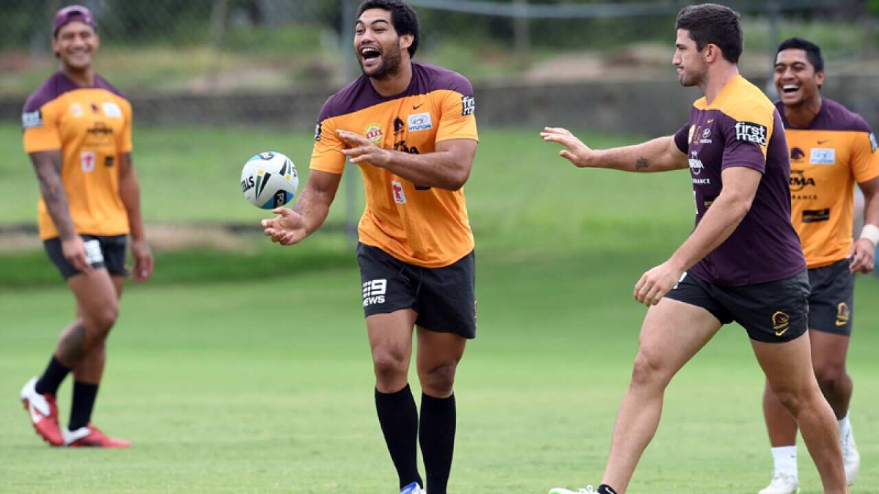 Brisbane Broncos player Adam Blair (C)during training in Brisbane,
