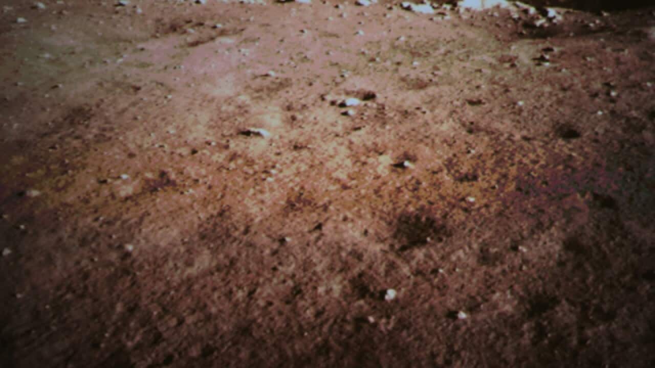 A picture of the moon surface taken by the lunar probe Chang'e-3