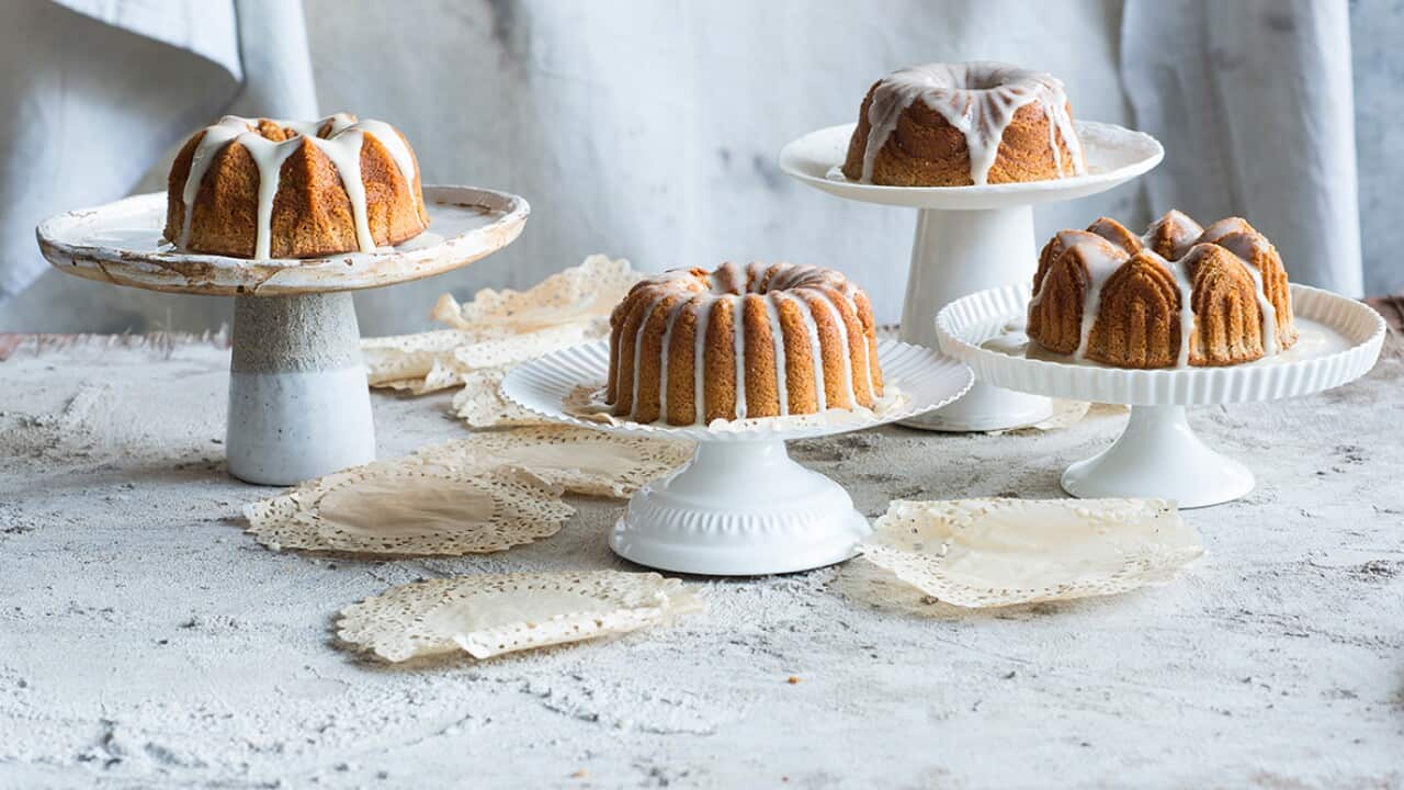 Marsala chai Bundt cakes with honey drizzle icing