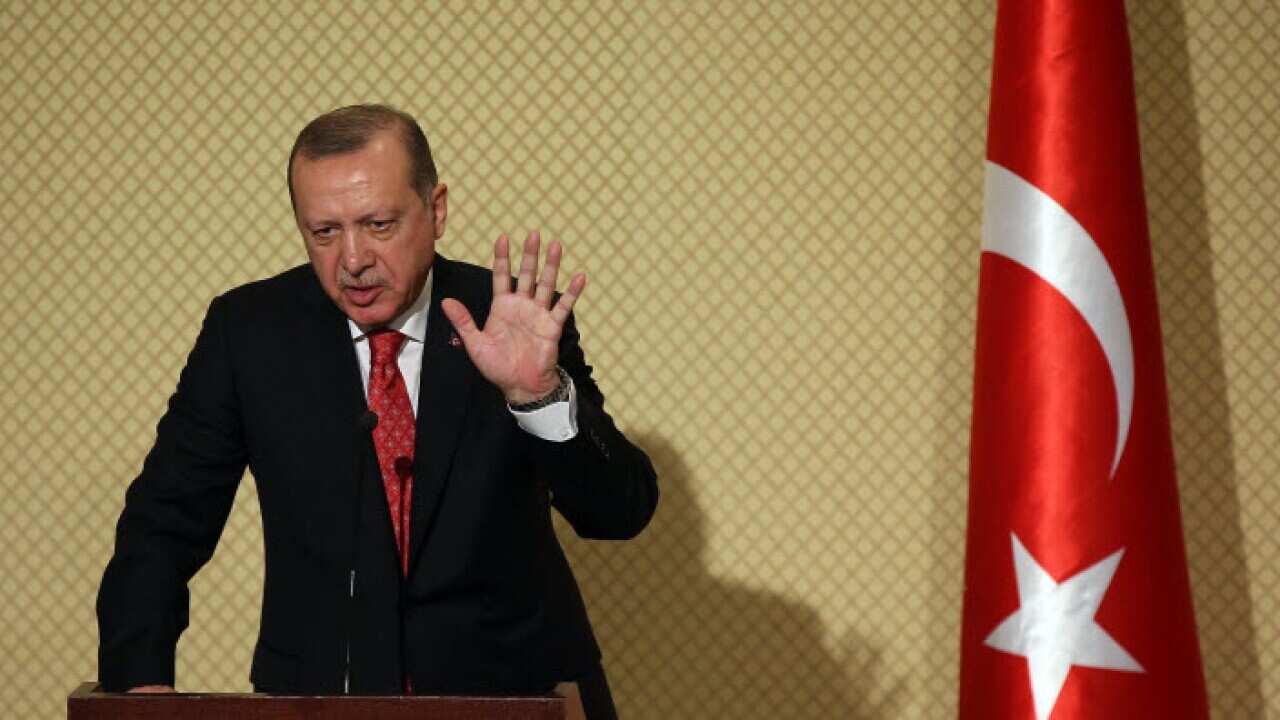 Turkey's President Tayyip Erdogan speaks during a press conference