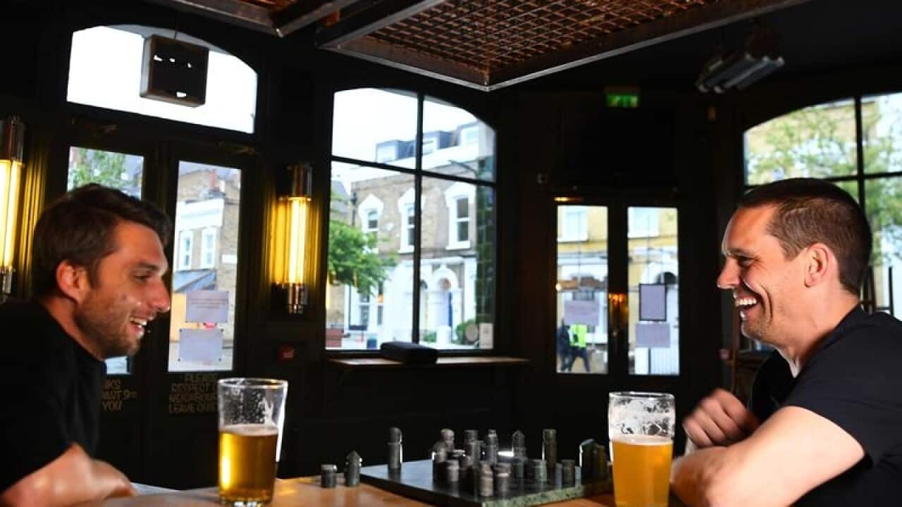 Dominic Townsend and Steve Pond are happily locked down in a UKpub