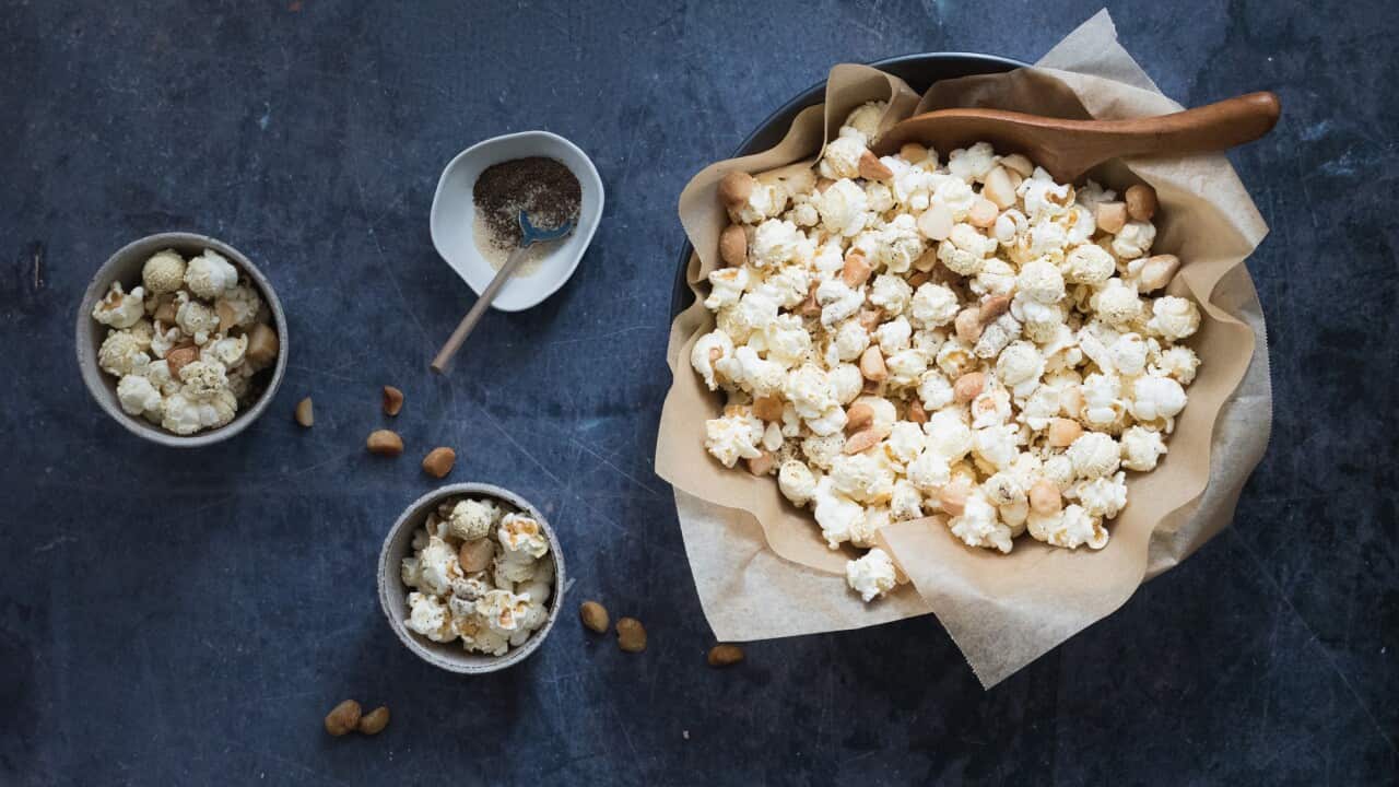 Macadamia and wattleseed caramel popcorn