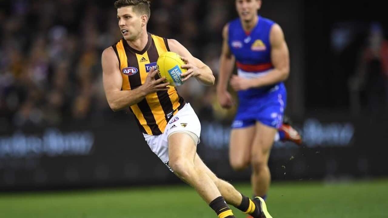 Luke Breust of the Hawks is seen in action during Round 16 AFL.