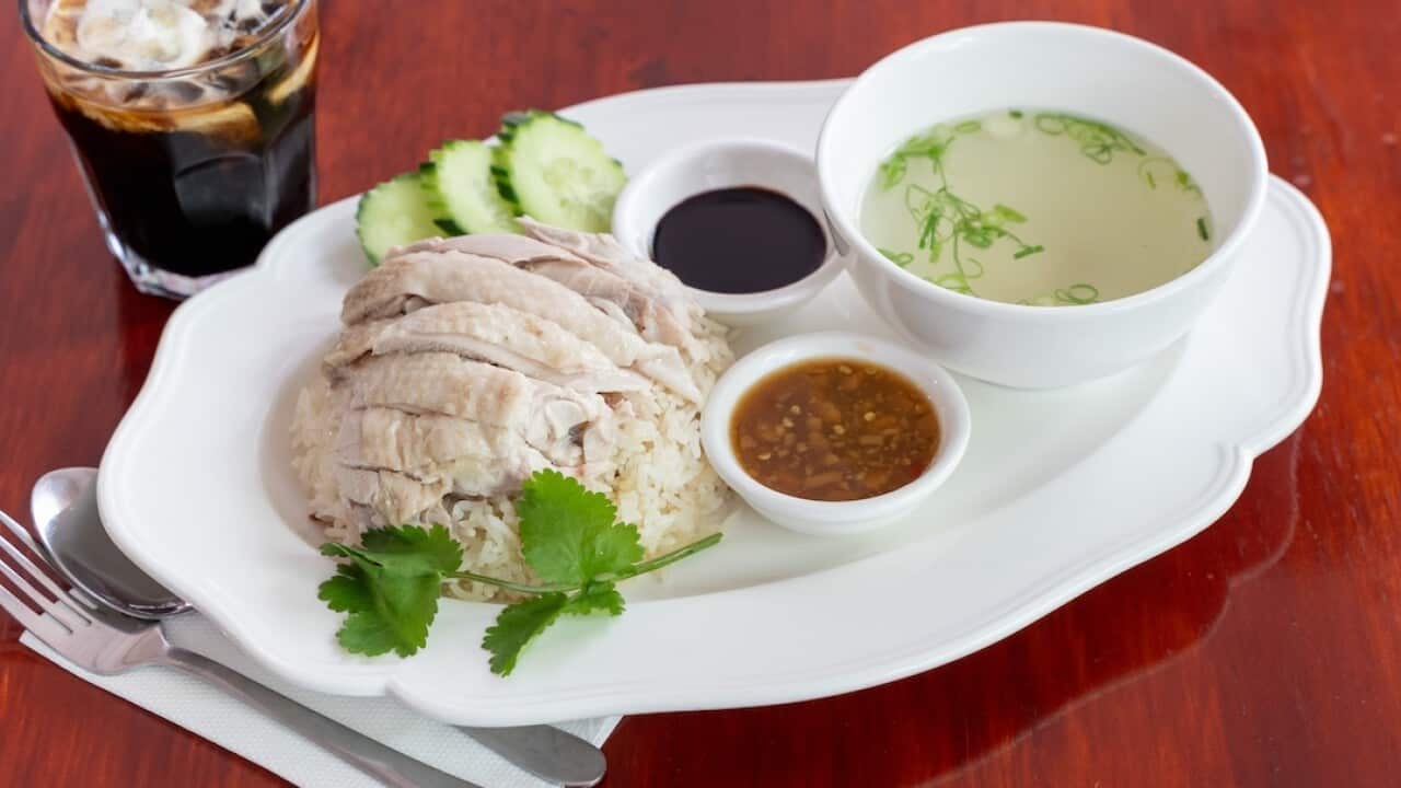 The traditional version of khao man gai.