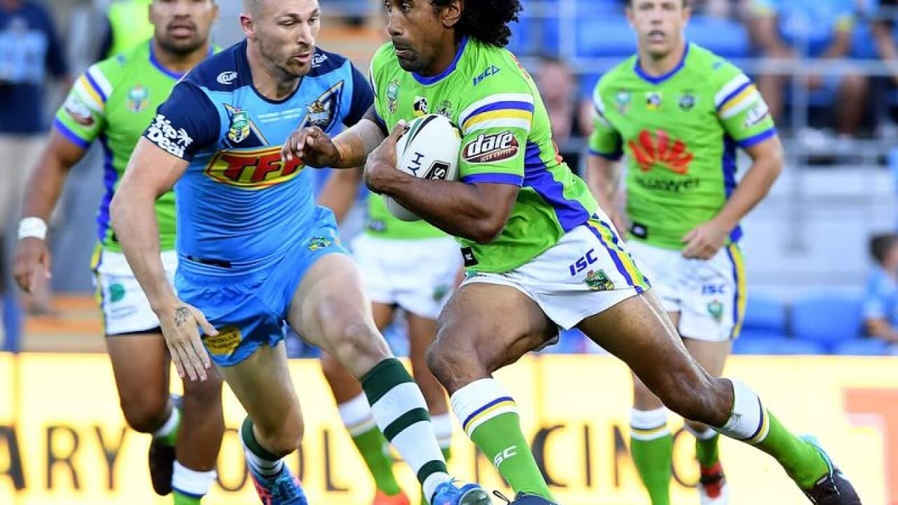 Iosia Soliola of the Raiders during a match against the Titans.