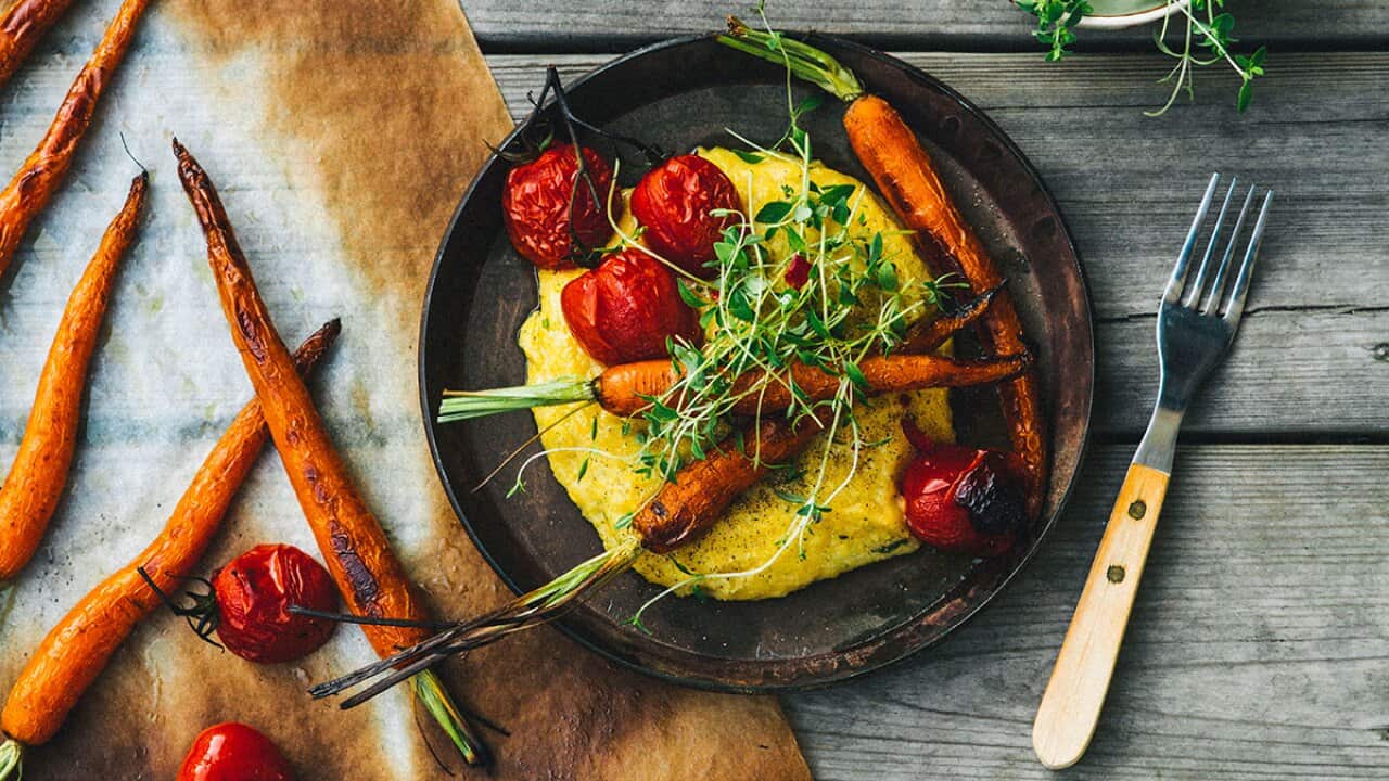 Creamy polenta with rustic veggies