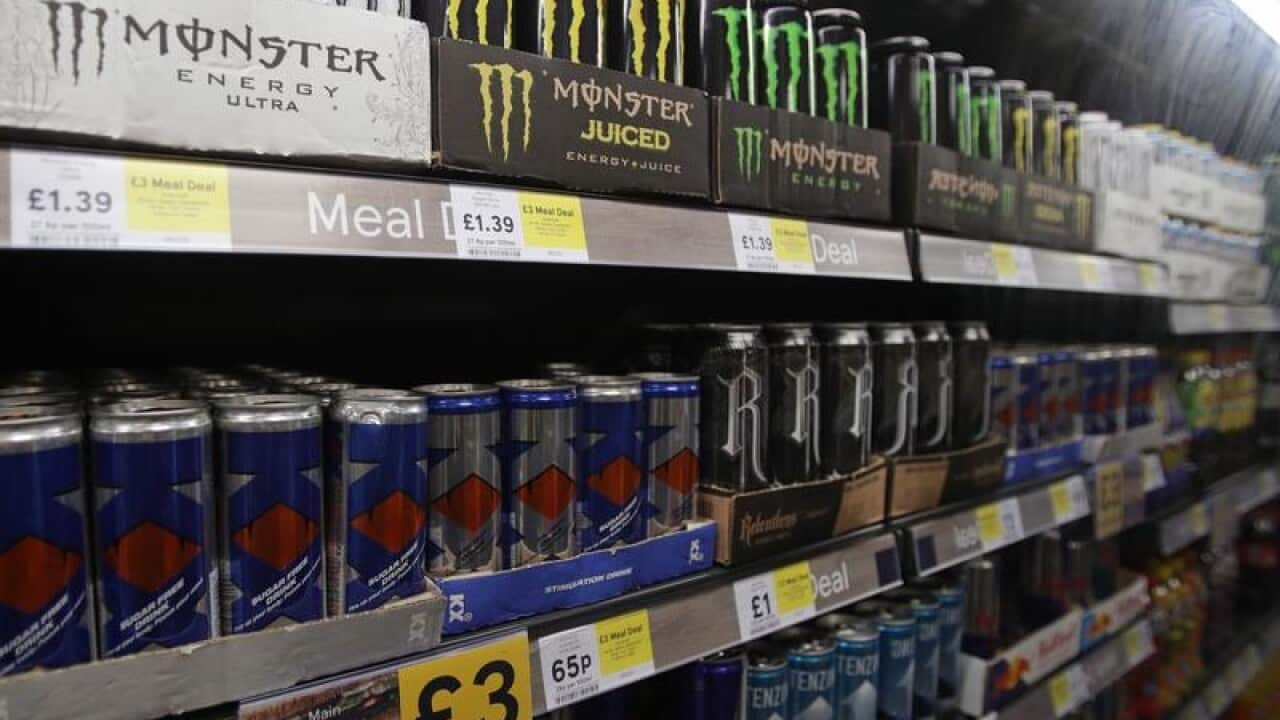 Energy drinks in a UK supermarket