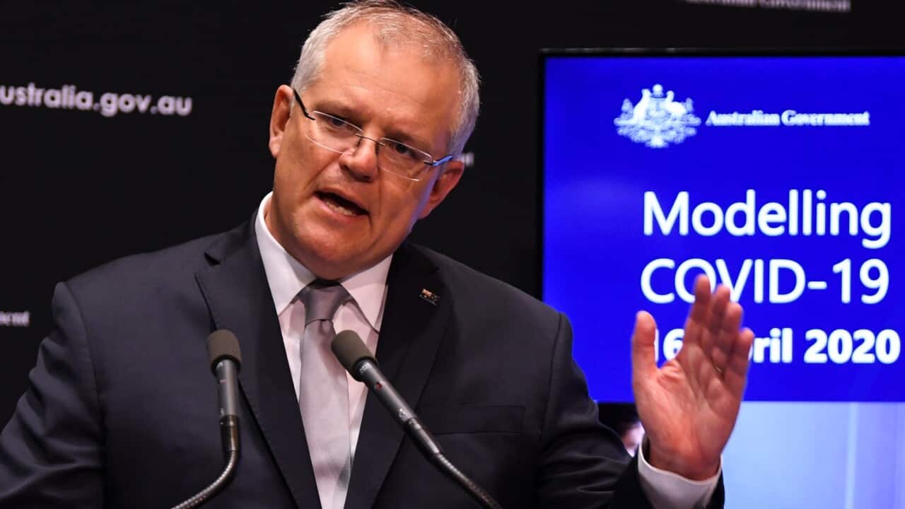 Australian Prime Minister Scott Morrison speaks to the media during a press conference at Parliament House in Canberra, Thursday, April 16, 2020.