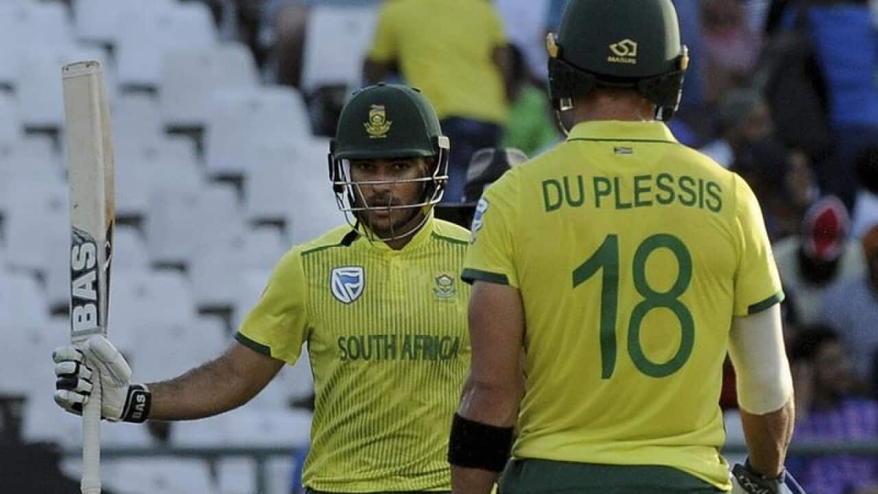 Reeza Hendricks and Faf Du Plessis of South Africa
