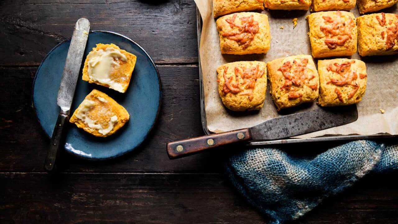 Pumpkin, paprika and pecorino scones