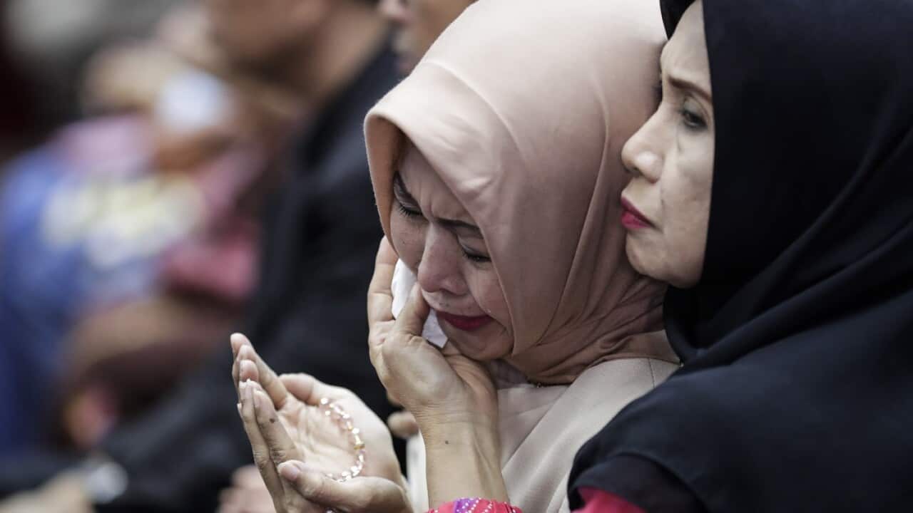 Relatives of victims of the crashed Lion Air flight during a meeting with authorities and Lion Air management in Jakarta.