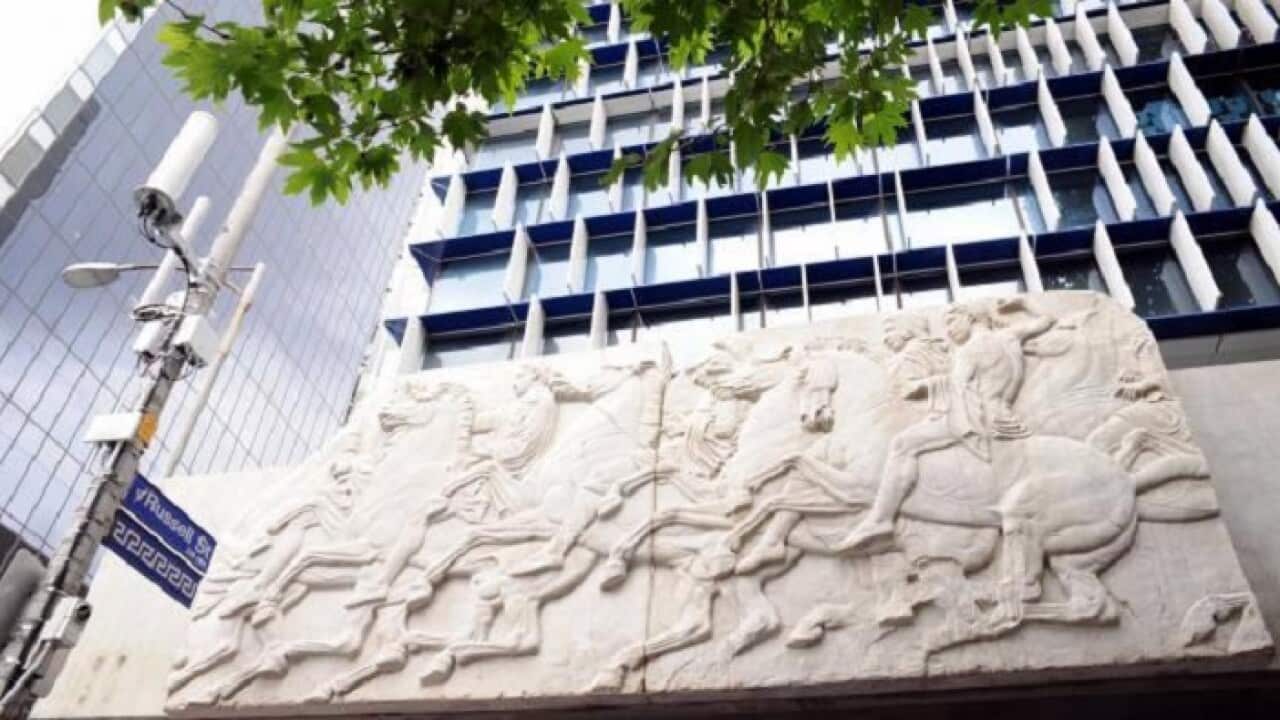 Parthenon Greek Marble frieze replica the Greek Centre.