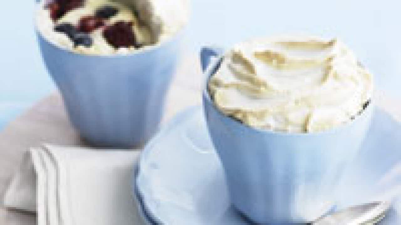 Blueberry & raspberry custard meringue pots