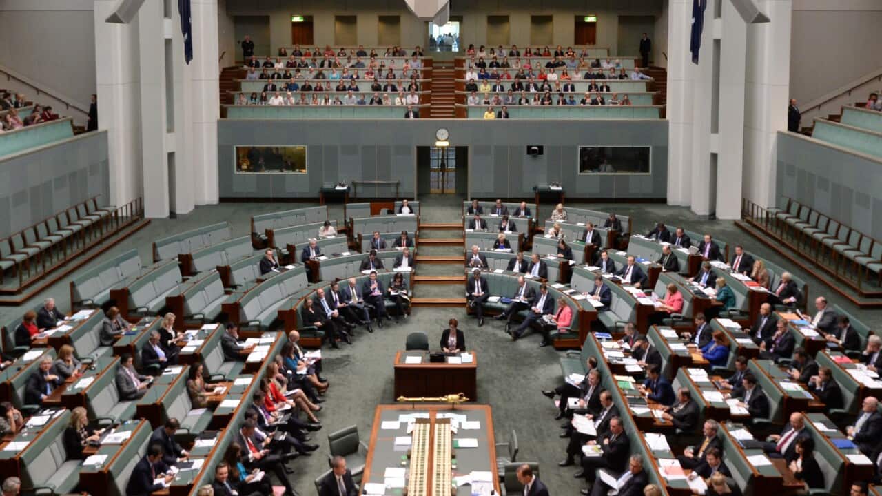 Overview of the chamber during House of Representatives Question Time at Parliament House in Canberra, Thursday, Oct. 02, 2014. (AAP Image/Lukas Coch) NO ARCHIVING