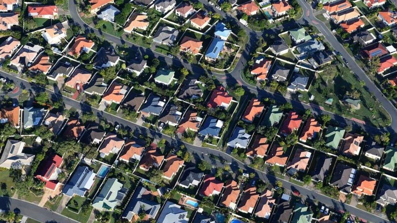 Aerial view of residential housing