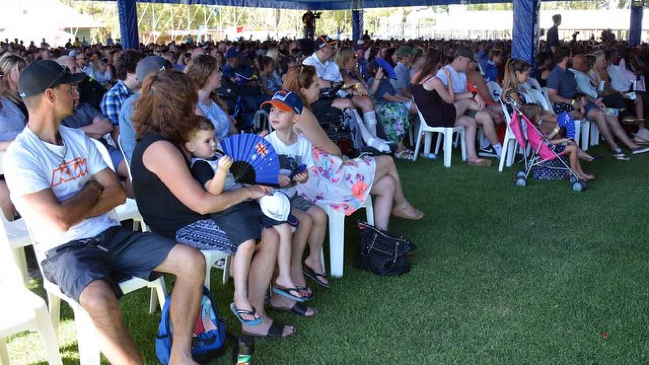 Crowd awaiting citizenship ceremony