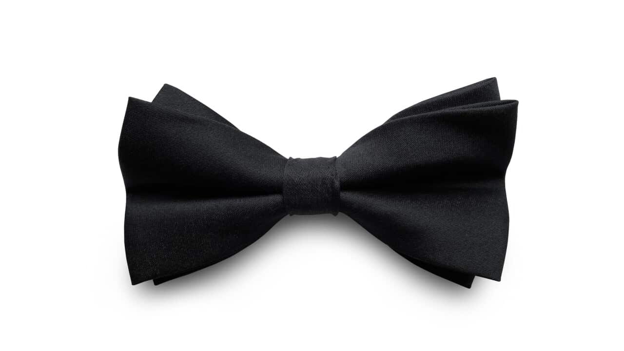 Black bow tie on white background