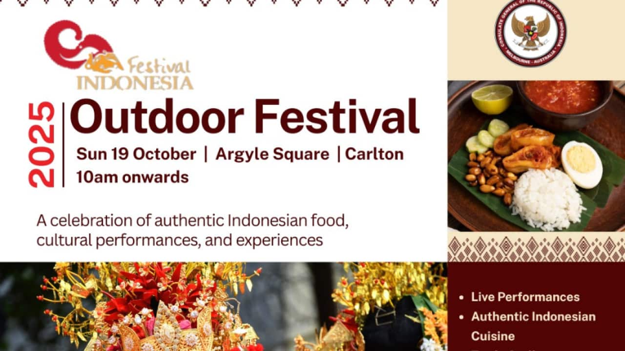 Official flyer of Indonesian Festival 2025 –  Melbourne 17, 19 & 20 October. Courtesy: Indonesian Festival 2025.