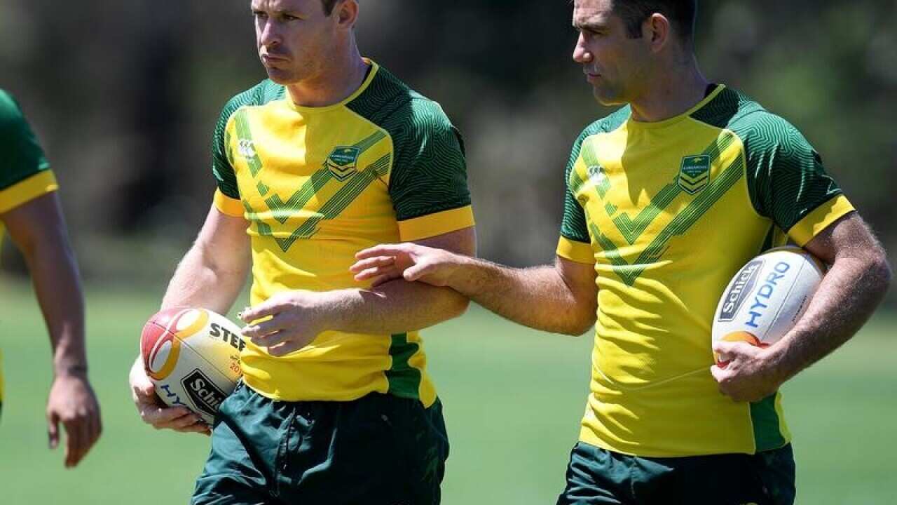 Michael Morgan and Cameron Smith of the Kangaroos