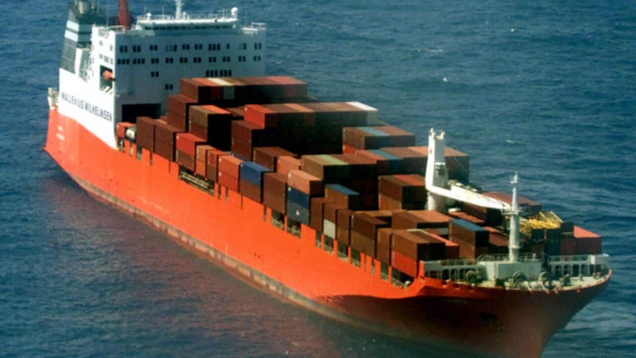 The Norwegian ship Tampa positioned off Christmas Island, in August 2001