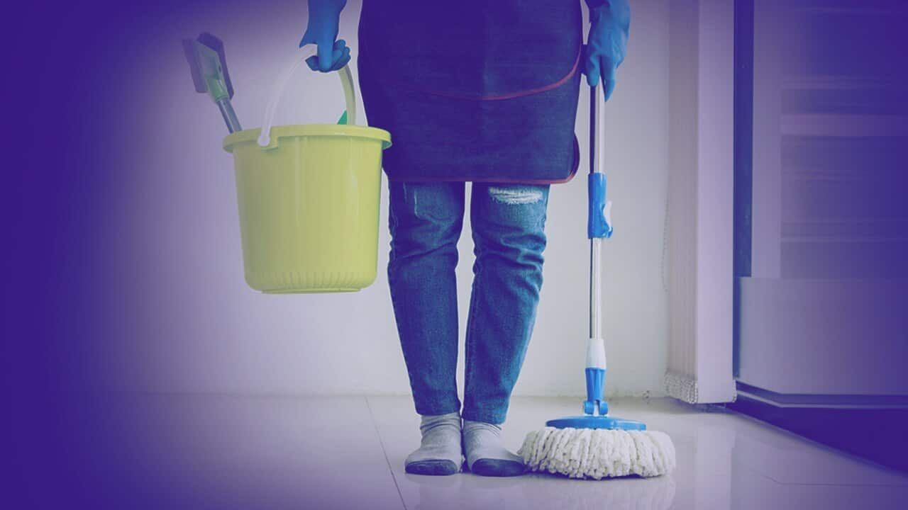 Person with cleaning gear