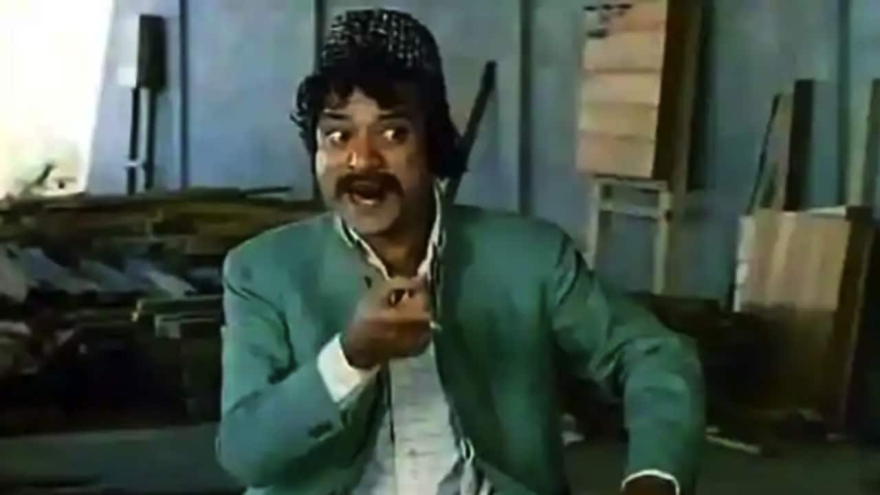 Jagdeep in a scene from the movie Sholay