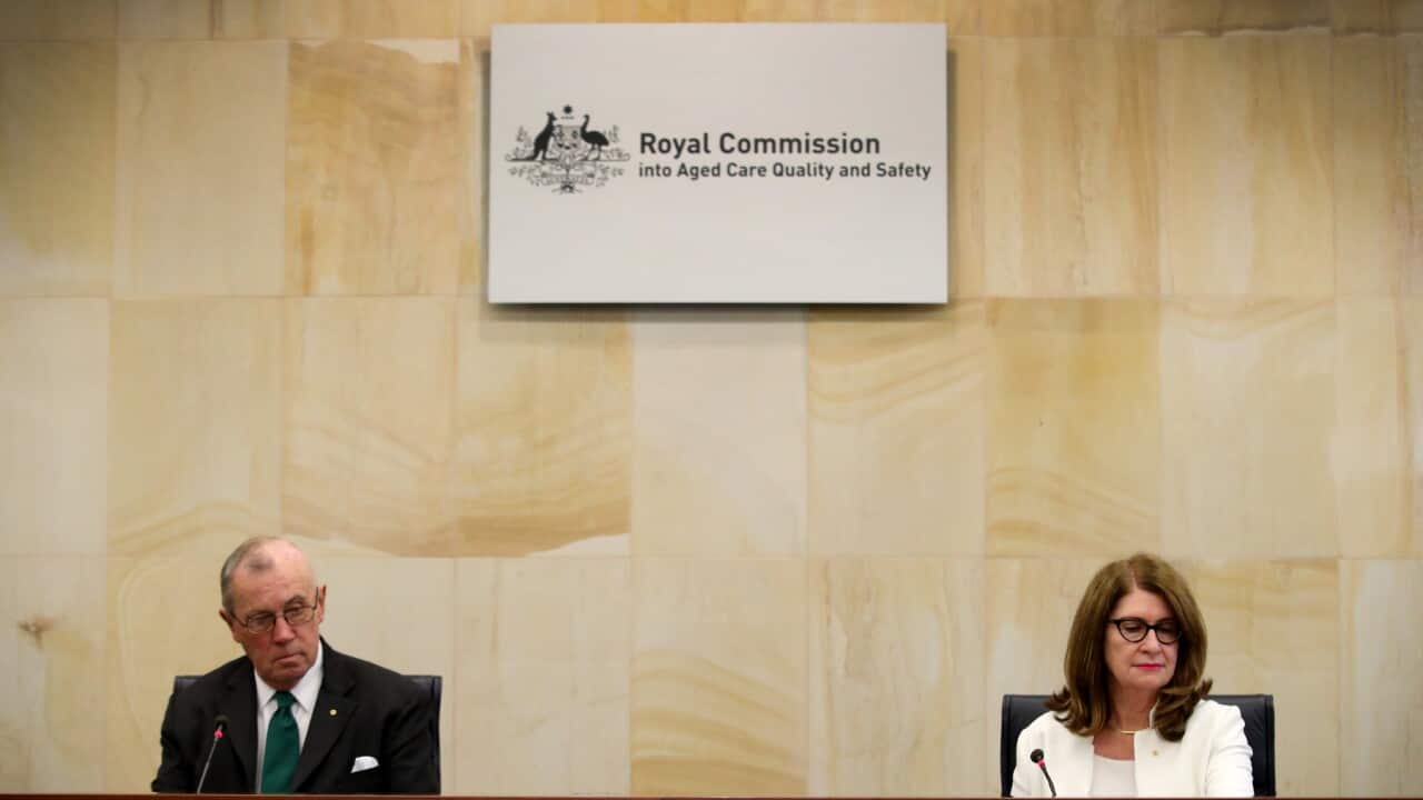 Royal Commissioners Richard Tracey and Lynelle Briggs at the first public hearing in Adelaide