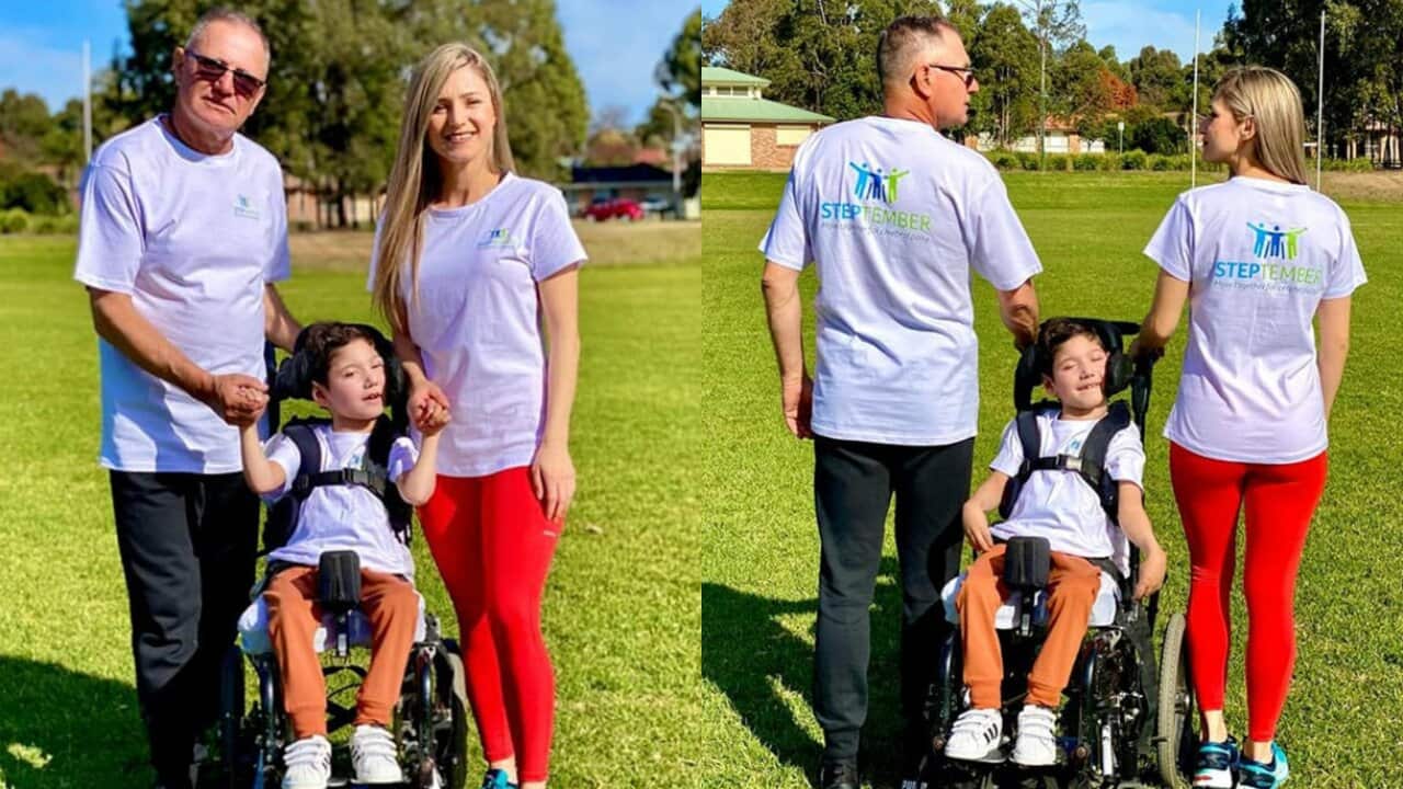 Former Macedonian athlete Stefce Georgievski, his daughter Marija Macri and grandson Marc raising awareness for cerebral palsy