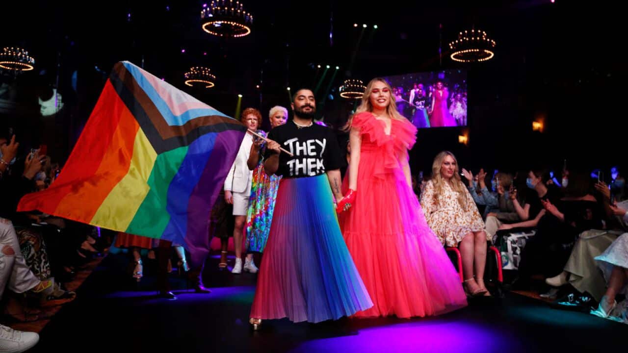 Models walk the Plaza Ballroom Runway at the Regent Theatre on November 15, 2021 in Melbourne