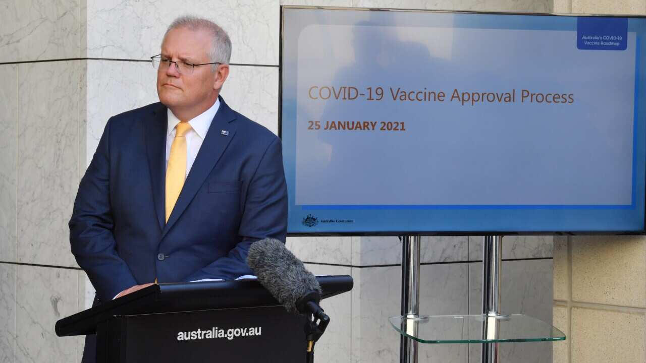 Prime Minister Scott Morrison at press conference at Parliament House in Canberra, Monday, January 25, 2021.