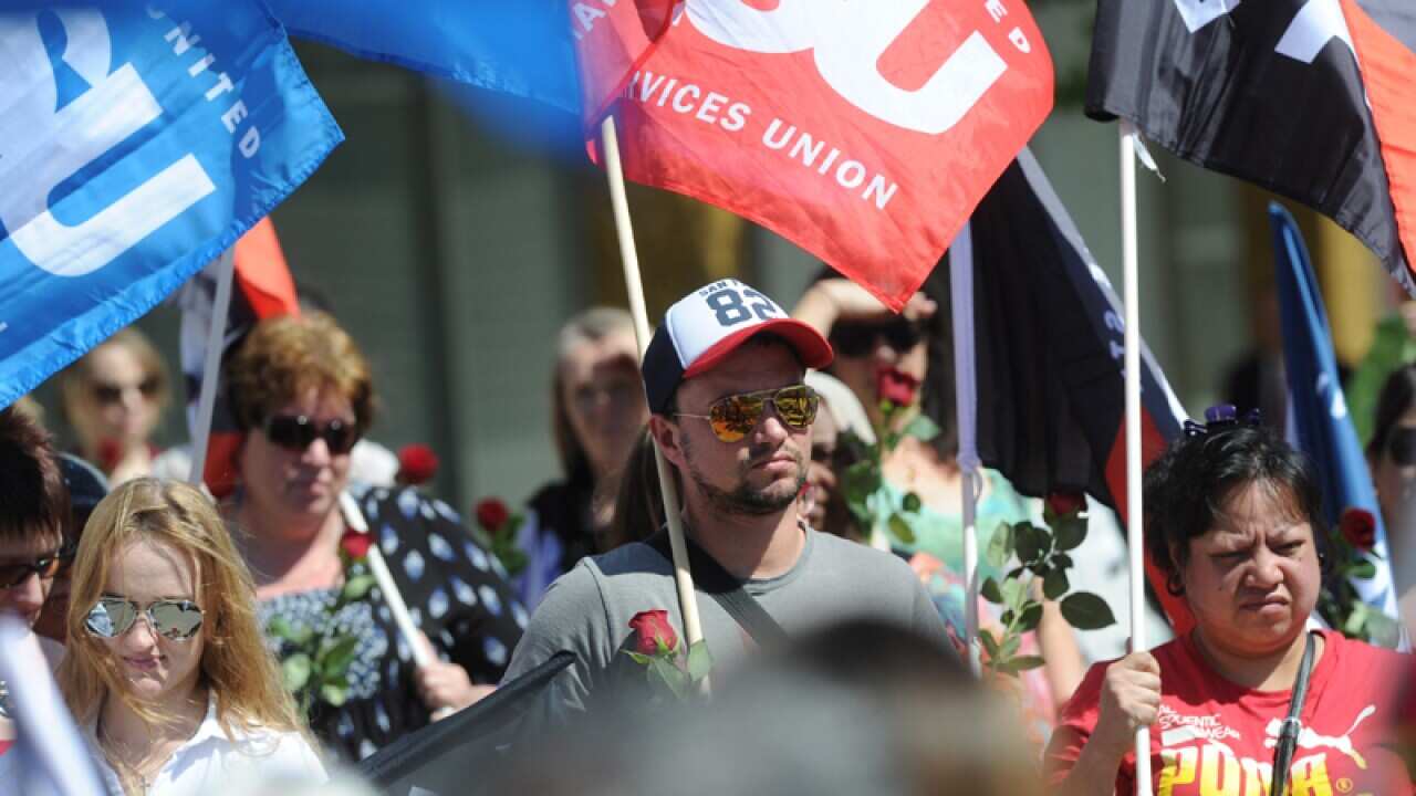 ACT public servants during a rally at the ACT Legislative Assembly