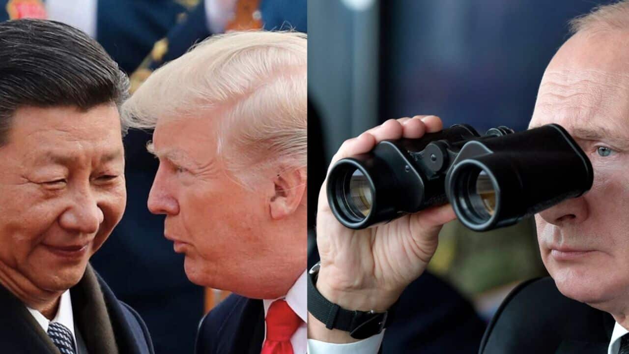 Xi Jinping, Donald Trump and Vladimir Putin. Photo collage.