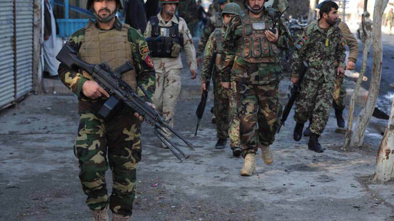 Afghan soldiers near the Pakistani consulate in Jalalabad