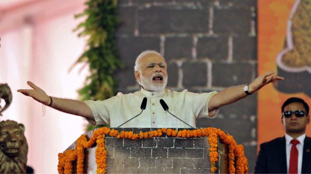File photo of India's Prime Minister Modi addressing an audience