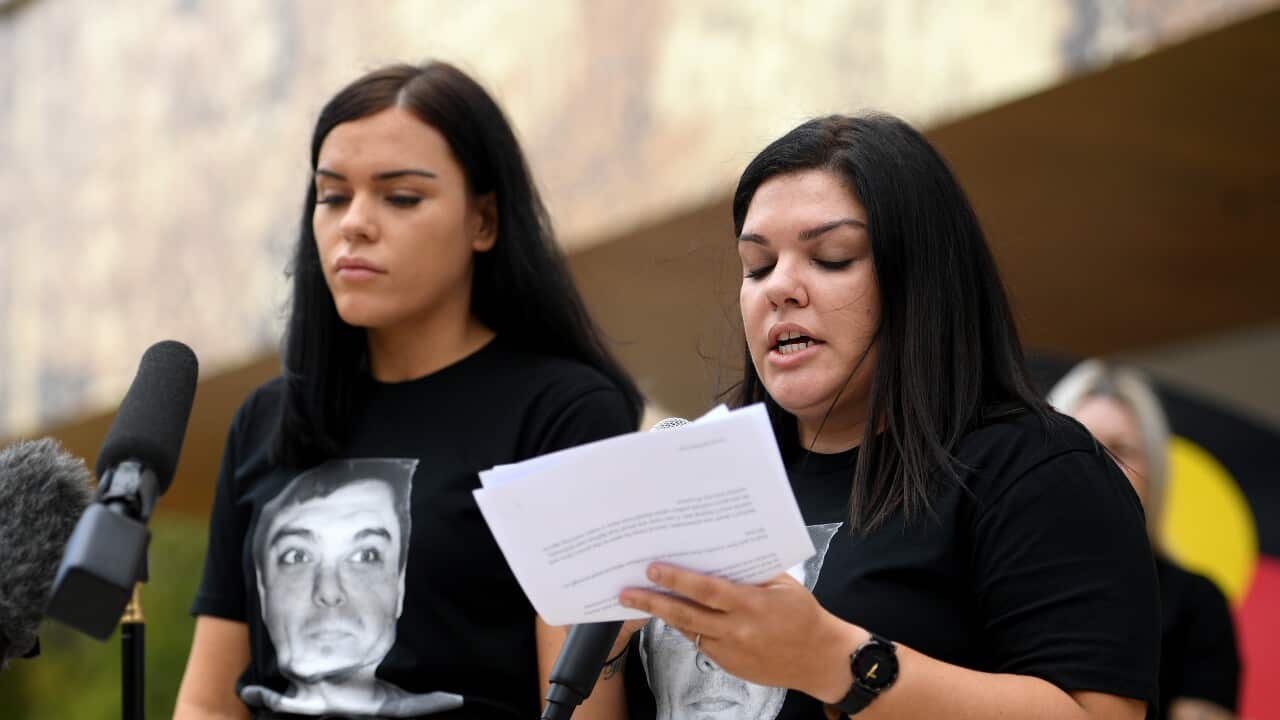 Relatives of Nathan Reynolds at the NSW State Coroner's Court in Sydney, Thursday, March 11, 2021.