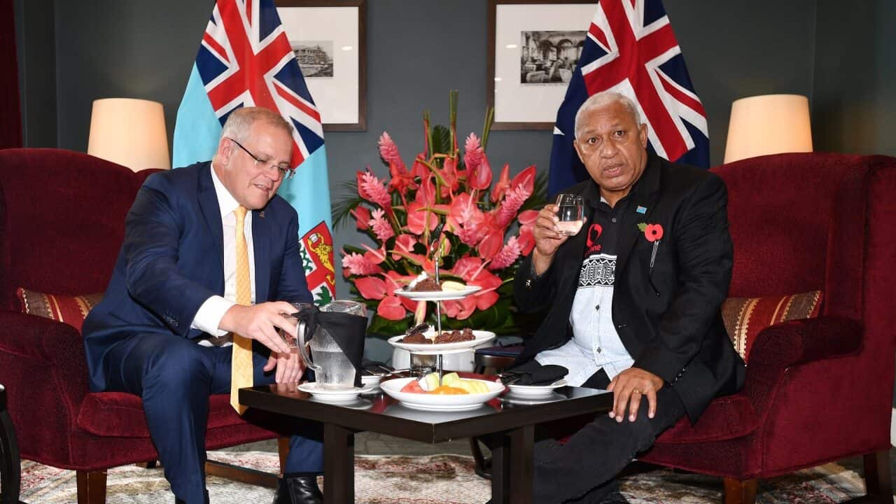 Prime Minister Scott Morrison with Fiji’s leader last year