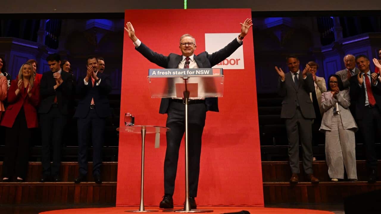Prime Minister Anthony Albanese arrived to a standing ovation where he addressed delegates during the NSW State Labor Conference in Sydney. (AAP Image - Dean Lewins)