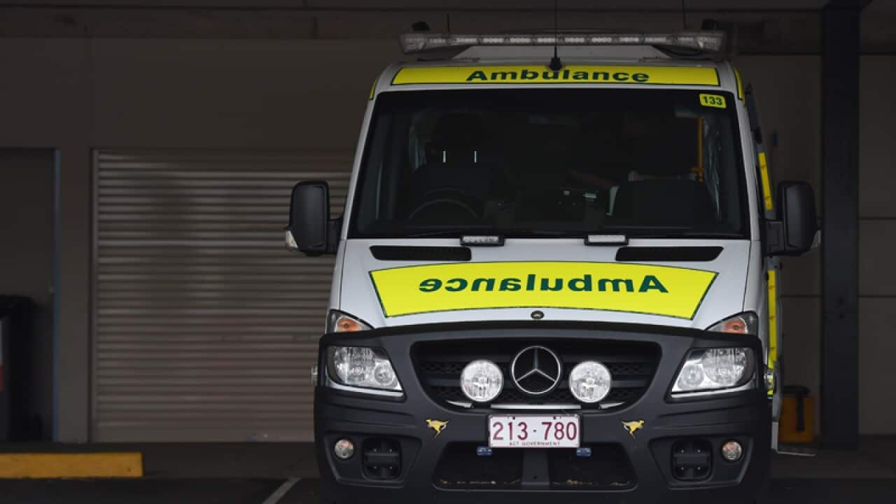 An ambulance car is seen outside Calvary hospital