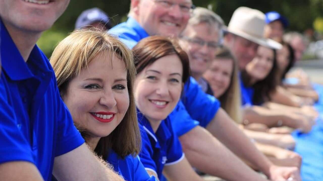 Tasmanian MP Sue Hickey with other Liberal candidates in March.