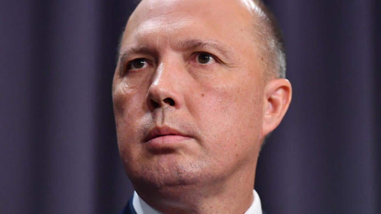 Minister for Immigration Peter Dutton at a press conference at Parliament House in Canberra, Monday, Jan. 30, 2017. (AAP Image/Mick Tsikas) NO ARCHIVING