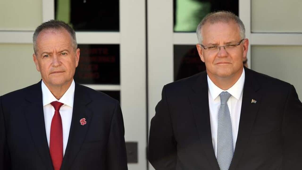 Bill Shorten and Scott Morrison at the Last Post Ceremony.
