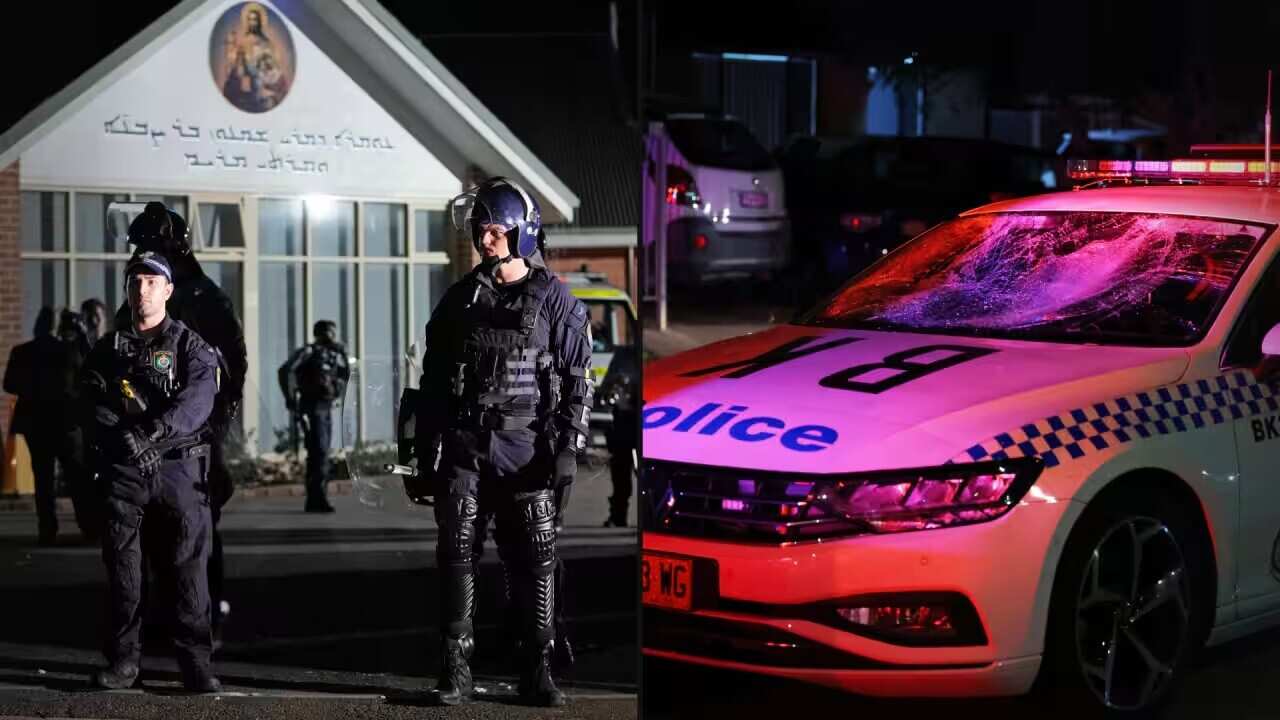 There was violence on the street after an alleged stabbing at a western Sydney church on Monday