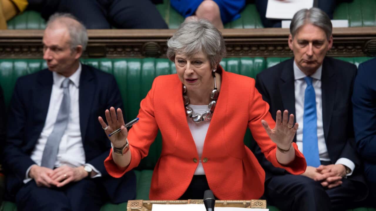 Theresa May speaking during the Brexit deal debate in Parliament