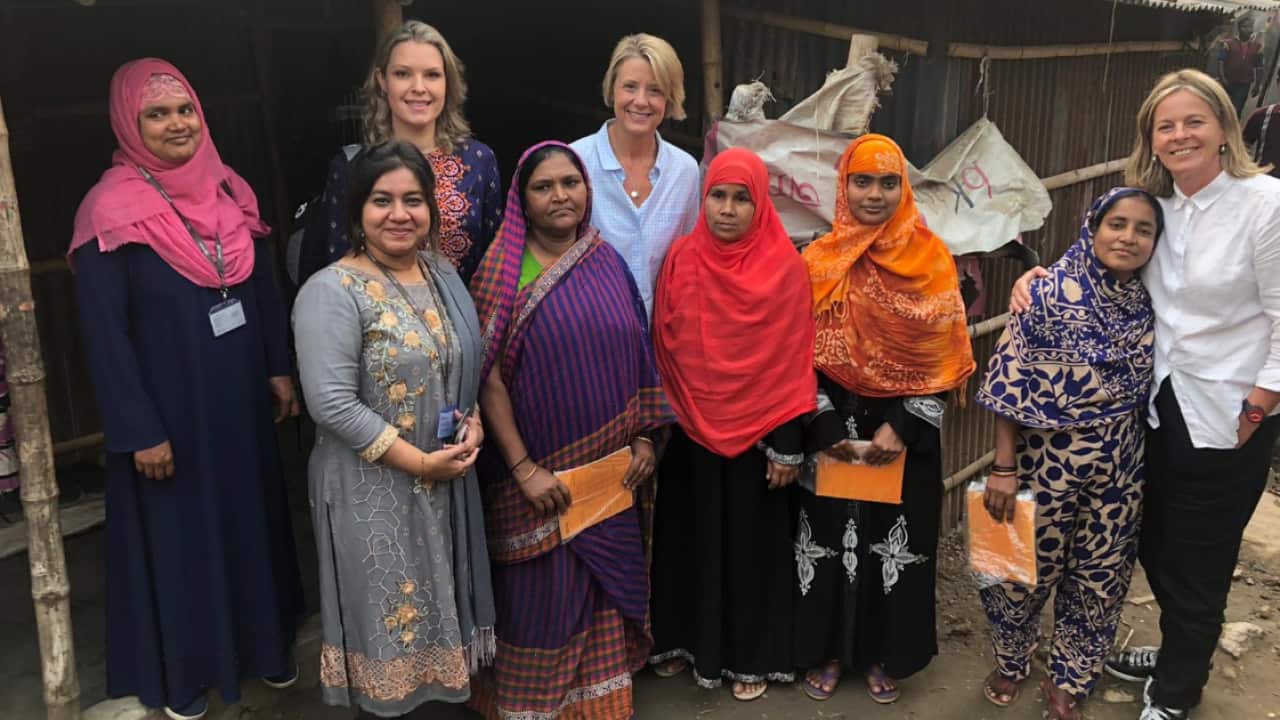Kristina Keneally (centre) and Angie Bell (far right) in Dhaka.
