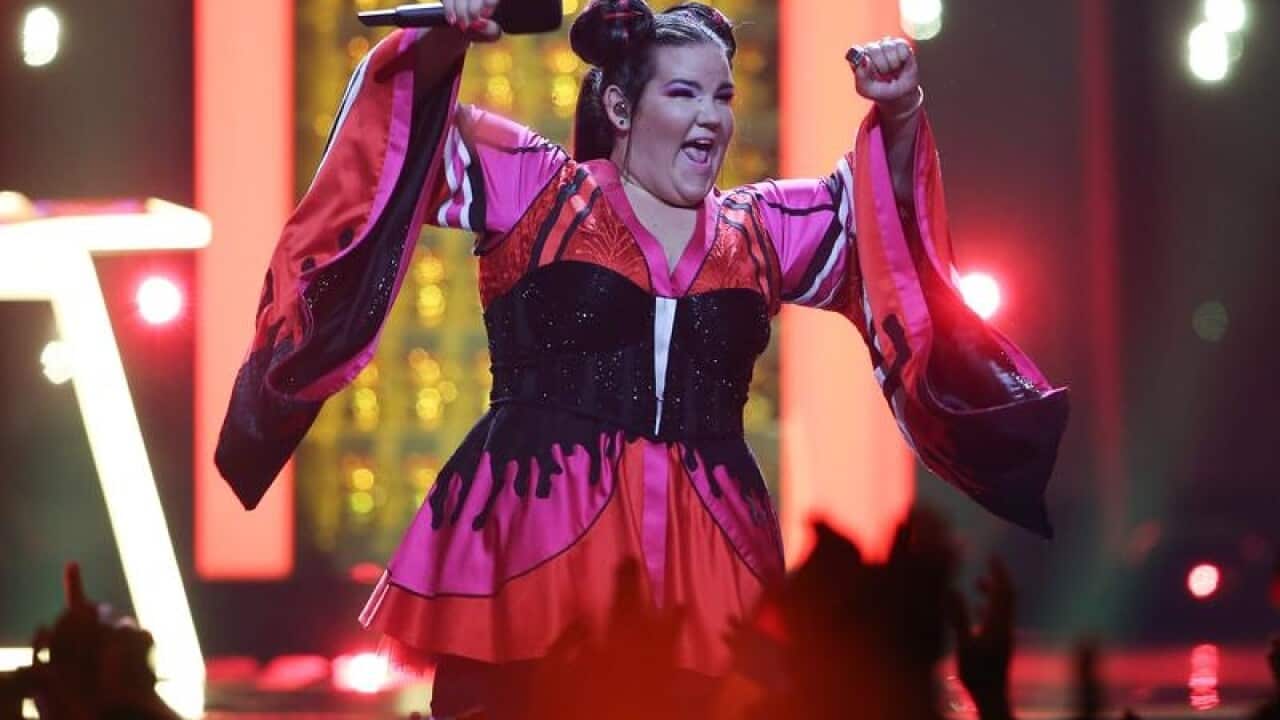 Netta performing Toy at Eurovision in Portugal.