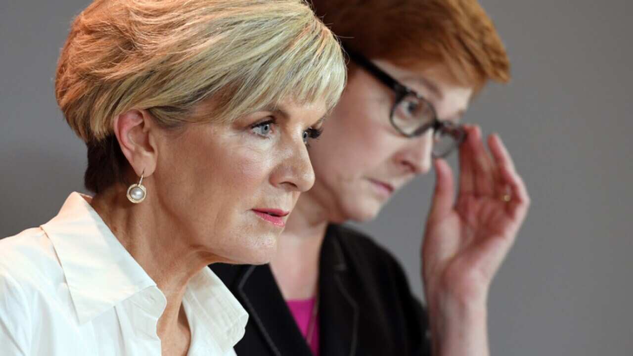 Australia's Foreign Minister Julie Bishop (L) and Defence Minister Marise Payne