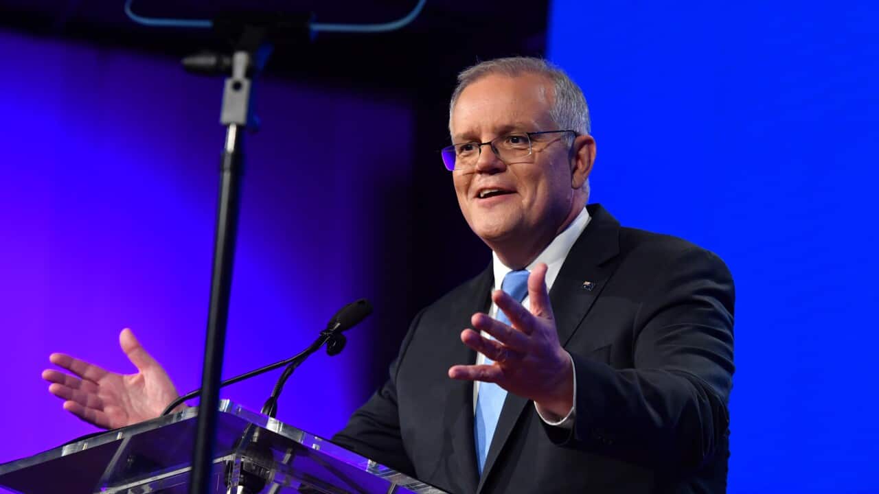 Prime Minister Scott Morrison at the Liberal Party campaign launch in Brisbane.