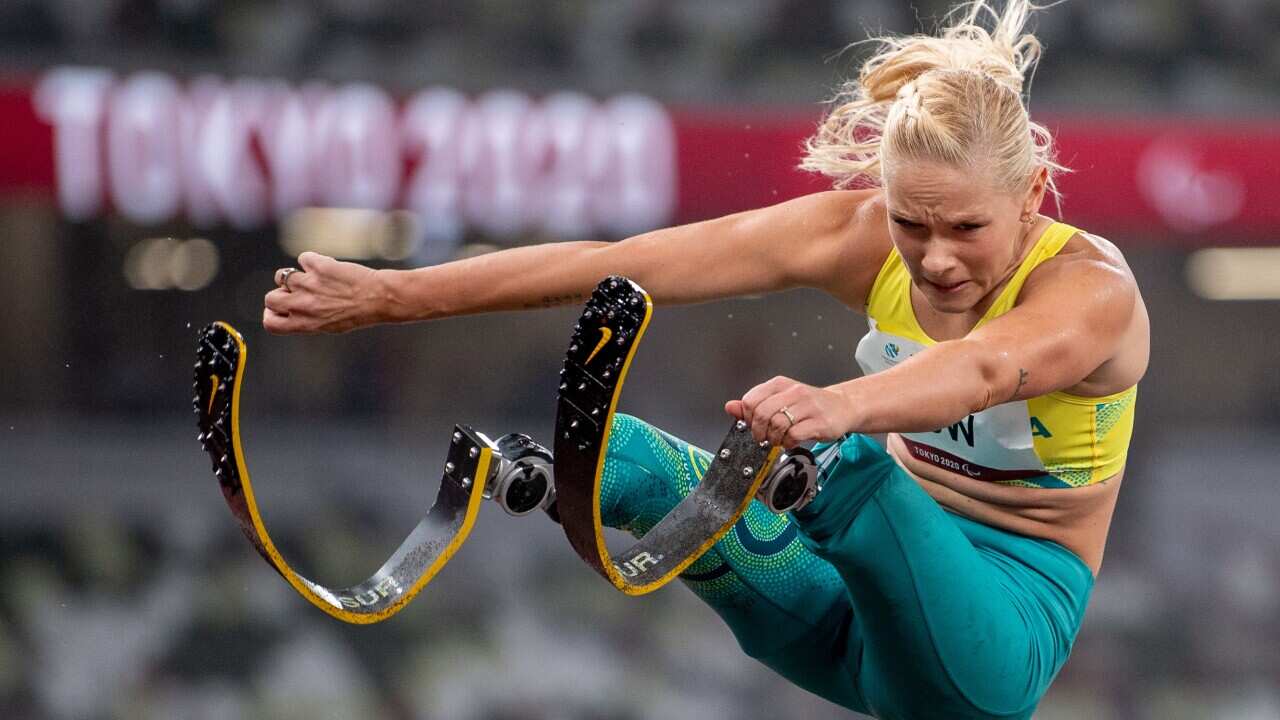 Vanessa Low of Australia competes in the Women’s Long Jump - T42 Athletics Final at the Olympic Stadium during the Tokyo Paralympic Games in Tokyo, Thursday, September 2, 2021, (AAP Image/OIS/IOC/Joel Marlund) NO ARCHIVING, EDITORIAL USE ONLY