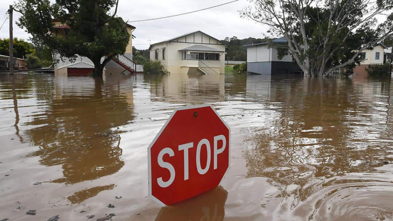 Flood waters are seen in central Lismore, New South Wales, Friday, March 31, 2017.