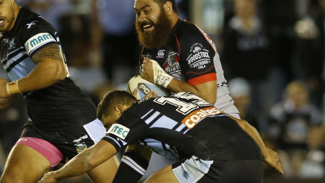 NZ Warriors centre Konrad Hurrell runs with the ball